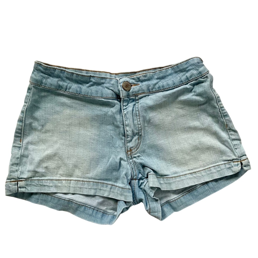 Blue‎ Asphalt Light Wash Denim Mini Micro Shorts Low Rise Size 3/26 Stretch Y2K